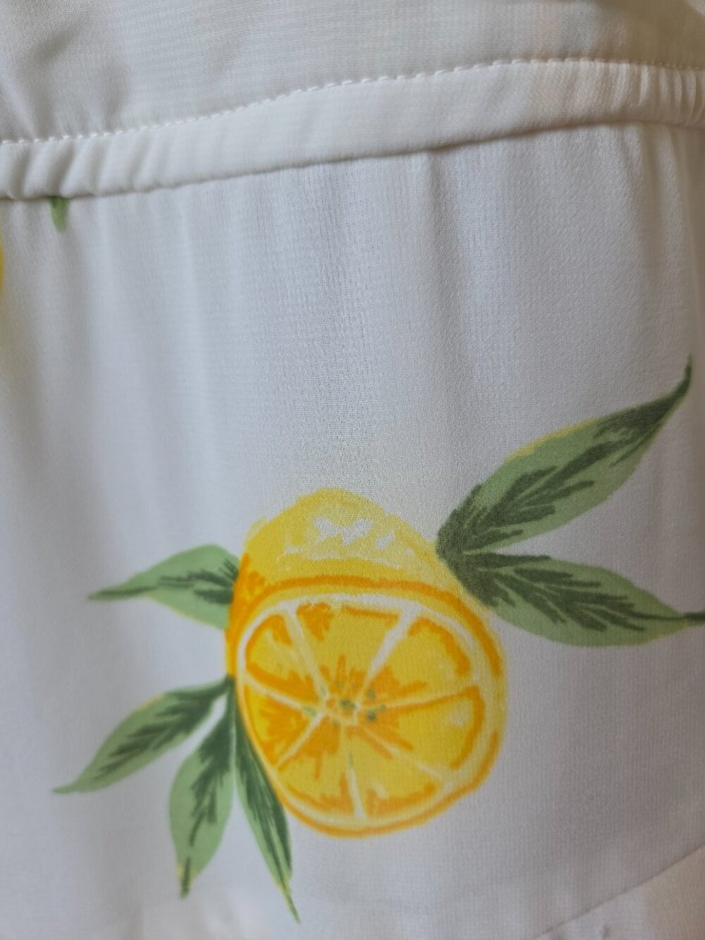 EUC LIKE NEW JAPNA SURPLICE NECK RUFFLED LAYERED TANK SHORT LEMON PRINT DRESS S - Picture 7 of 11
